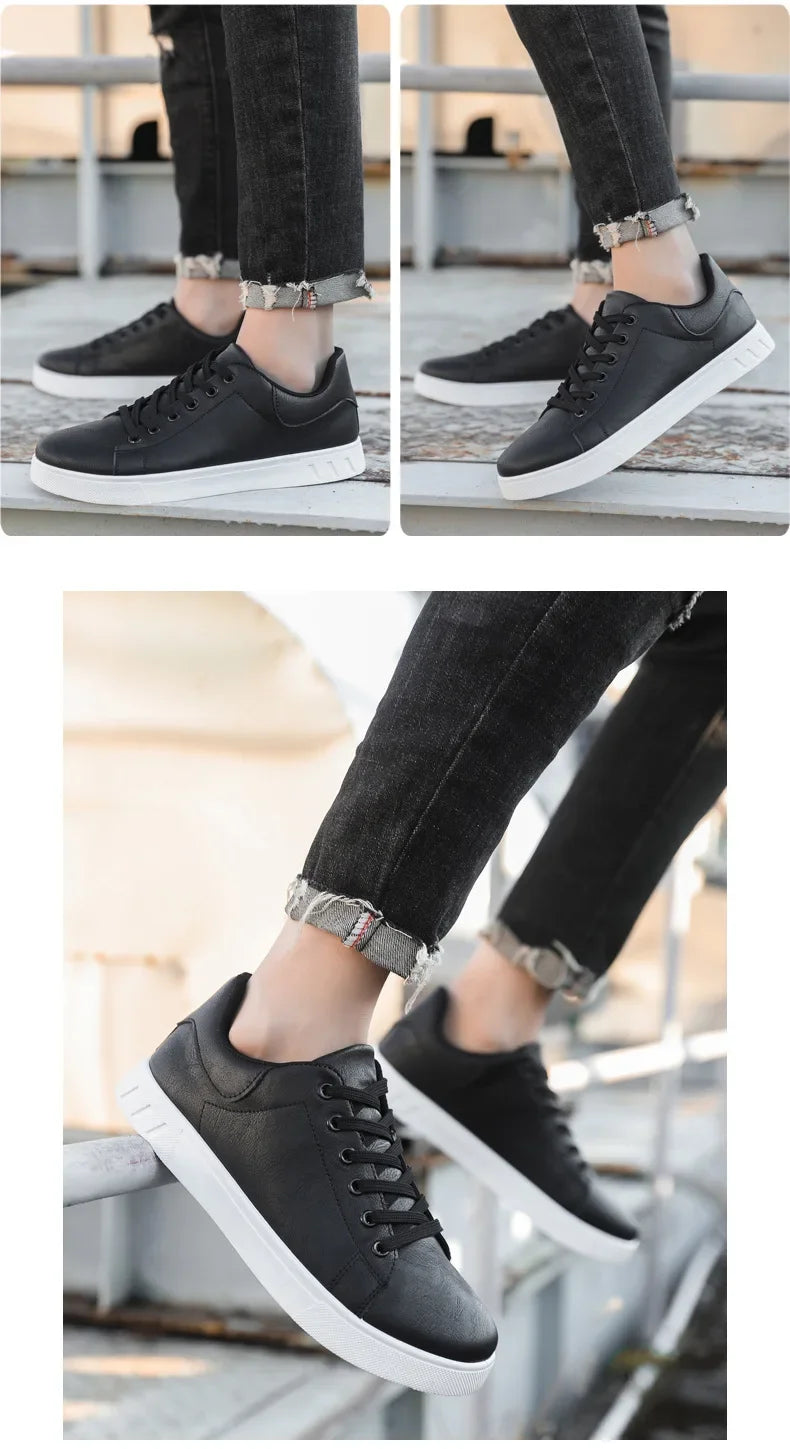 Classic Men Leather Shoes Thick-soled Casual Sneakers Trendy Lace-up Walking Shoes Spring Anti-slip Comfortable Vulcanized Shoes MU Group