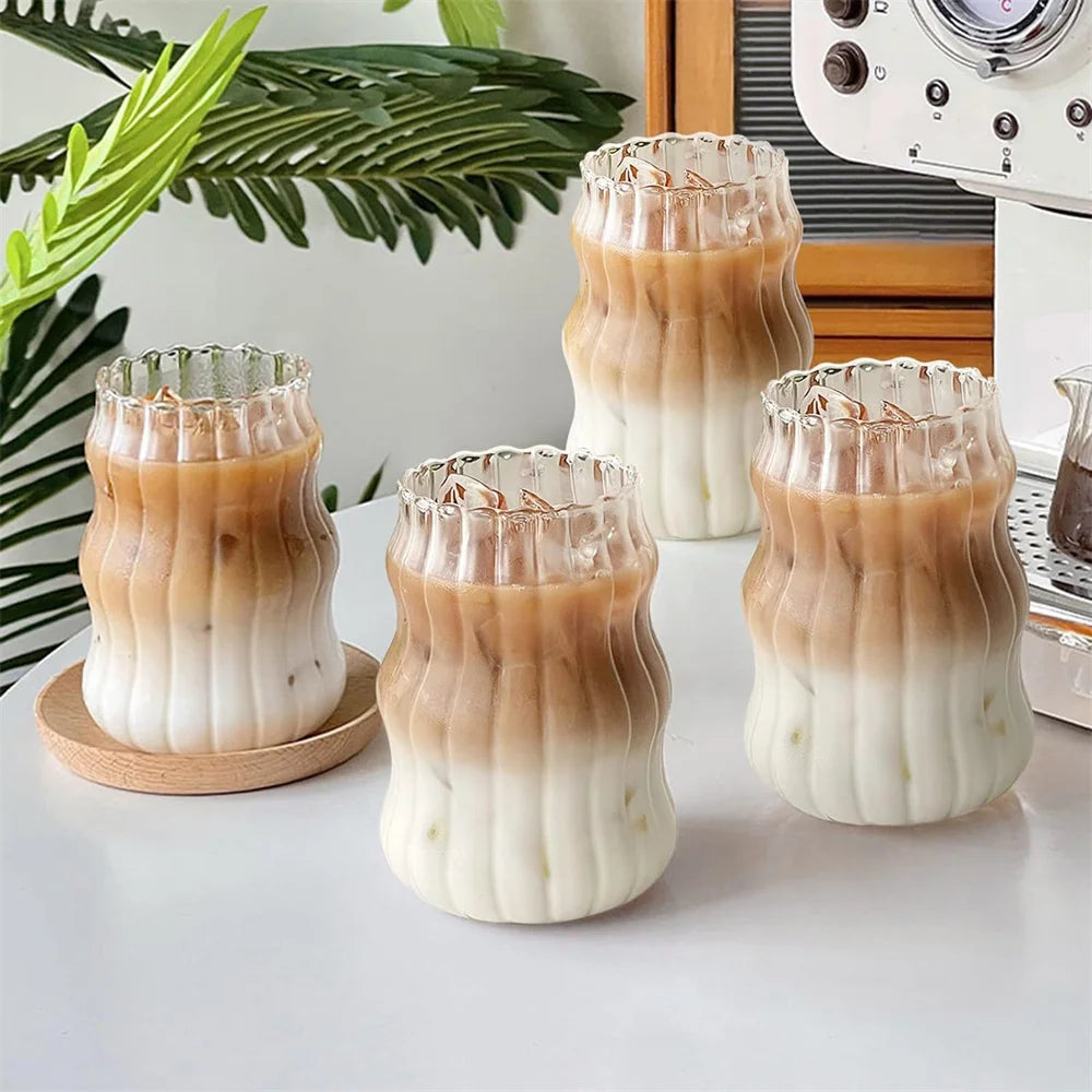 1pc Glass Cup 530ml Water Glasses Stripe Mug Heat-resistant Tumbler Drinkware Perfect For Tea Juice Milk Coffee For Party MU Group