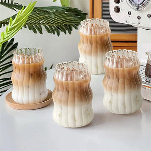 1pc Glass Cup 530ml Water Glasses Stripe Mug Heat-resistant Tumbler Drinkware Perfect For Tea Juice Milk Coffee For Party MU Group