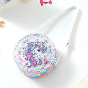 Kids Accessories Summer Lovely Kids Girls Sequin Crossbody Bag 3 Colors Cartoon Printed Round Shoulder Bag with Adjustable Strap MU Group