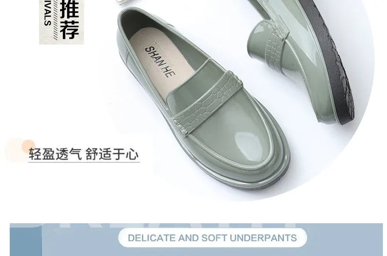 Women's New Low Heel Shallow Rain Shoe Soft Sole Non Slip Slip On Round Toe Lightweight Waterproof Kitchen Work Shoe Loafer Shoe MU Group