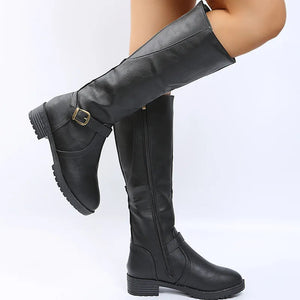 Women Knee High Boots Platform Long Boots Low Heels Round Toe Shoes New Zip Brown High Boot Vintage Pu Leather Women Boots 2025 MU Group