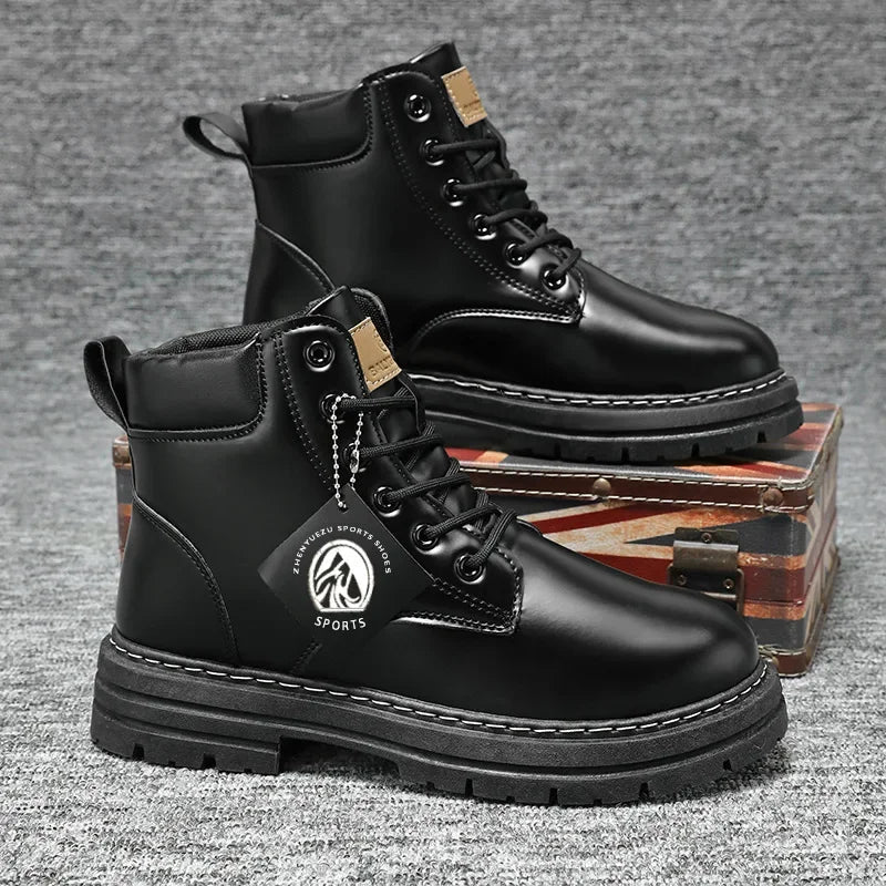 Men's Boots High Top Ankle Boots Trend Men Shoes Non-Slip Lace-Up Leather Shoes Men Wear-Resistant Hiking Boot Botas Para Hombre MU Group