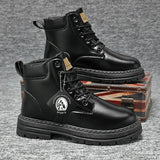 Men's Boots High Top Ankle Boots Trend Men Shoes Non-Slip Lace-Up Leather Shoes Men Wear-Resistant Hiking Boot Botas Para Hombre MU Group