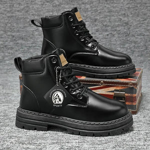 Men's Boots High Top Ankle Boots Trend Men Shoes Non-Slip Lace-Up Leather Shoes Men Wear-Resistant Hiking Boot Botas Para Hombre MU Group
