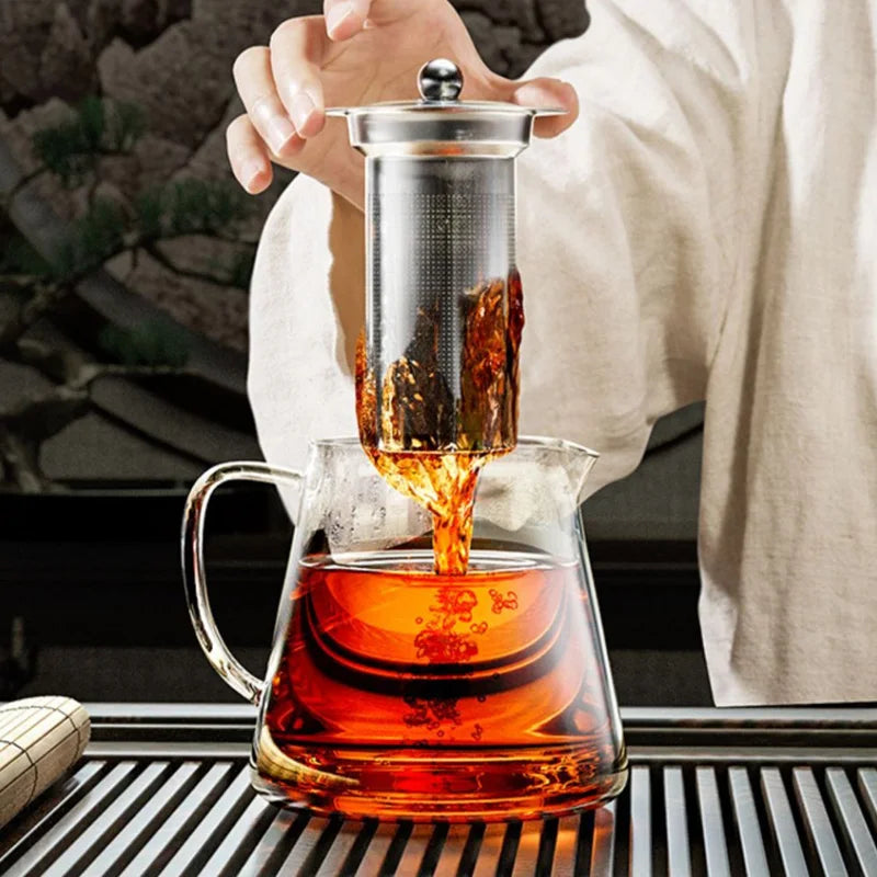 Heat Resistant Glass Teapot with Stainless Steel Tea Strainer Infuser Flower Kettle Kung Fu Teaware Set Puer Oolong Pot MU Group