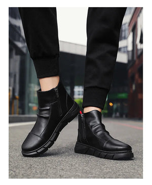 Black Boots for Men Fashion Leather Shoes Platform Ankle Boots Outdoor Comfortable Soft Men Motorcycle Booties Botas Hombre Piel MU Group
