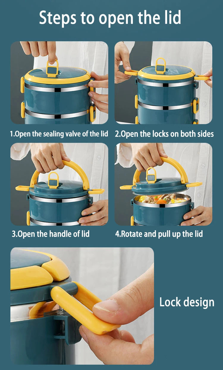 3 Layer Portable Lunch Box Thermo Insulation Bento Thermos Containers Bento Bag Food Warmer for Kids Food Containers MU Group