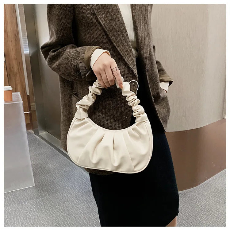 New Summer Pleated Handlebags For Women PU Cloud Bags Leisure Armpit Bag Shopping Shoulder Bags Dumpling Handbag Female MU Group