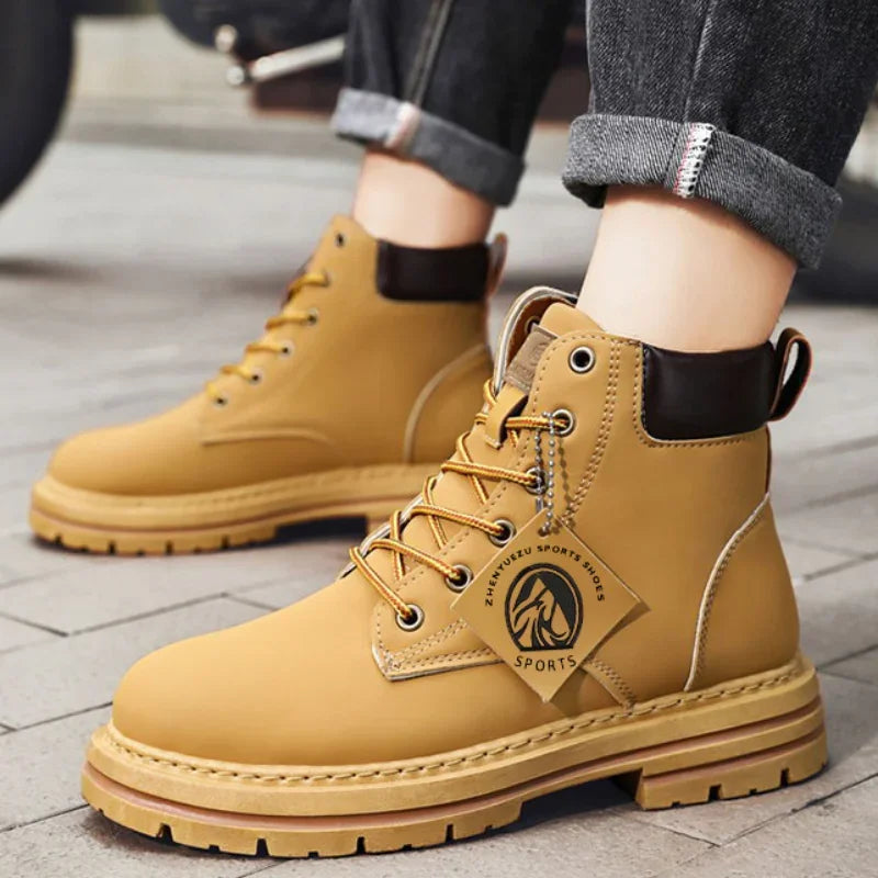 Men's Boots High Top Ankle Boots Trend Men Shoes Non-Slip Lace-Up Leather Shoes Men Wear-Resistant Hiking Boot Botas Para Hombre MU Group