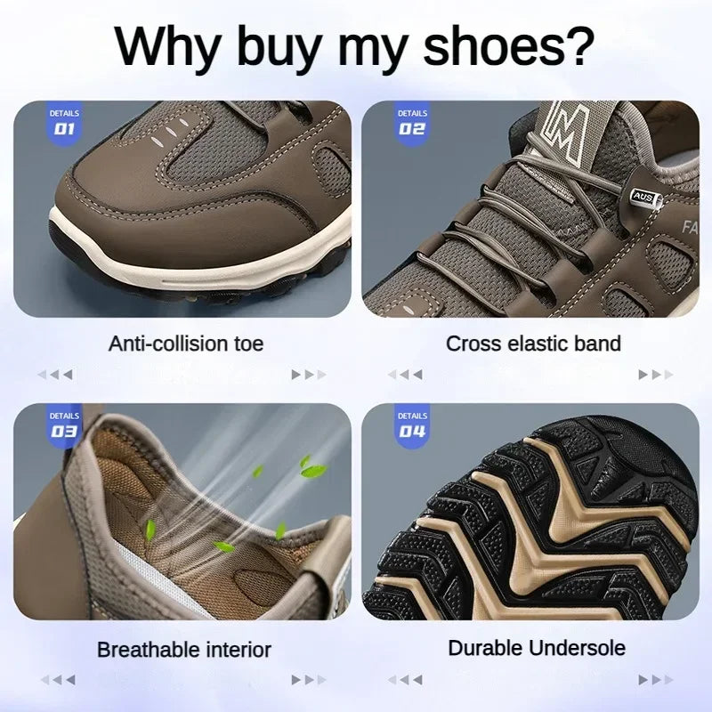 Men Soft Hiking Shoes Summer Breathable Mesh Sneakers Light Black Hike Footwear Walking Shoes Outdoor Shoes Climbing Shoe Male MU Group
