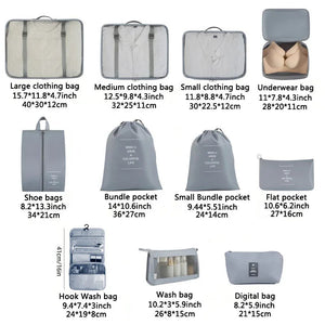 11pcs Travel Set Storage Bags Clothes Digital Toiletries Shoes Organizer bag Student Dormitories Clothing Sorting Bags Packing Cubes MU Group