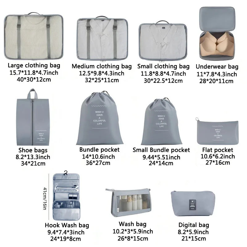 11pcs Travel Set Storage Bags Clothes Digital Toiletries Shoes Organizer bag Student Dormitories Clothing Sorting Bags Packing Cubes MU Group