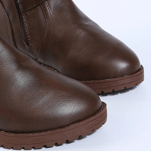 Women Knee High Boots Platform Long Boots Low Heels Round Toe Shoes New Zip Brown High Boot Vintage Pu Leather Women Boots 2025 MU Group