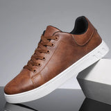 Classic Men Leather Shoes Thick-soled Casual Sneakers Trendy Lace-up Walking Shoes Spring Anti-slip Comfortable Vulcanized Shoes MU Group