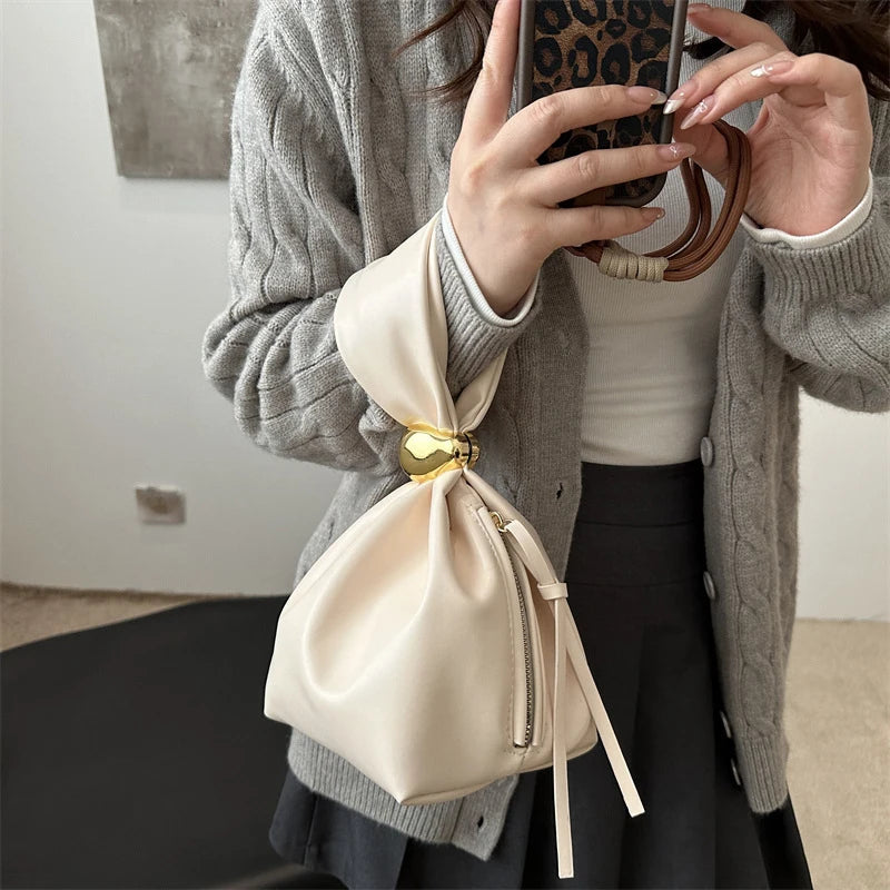 New Mini PU Leather Underarm Pleated Bag For Women Fashion Designer Female Retro Shoulder Bag Handbags And Purses MU Group