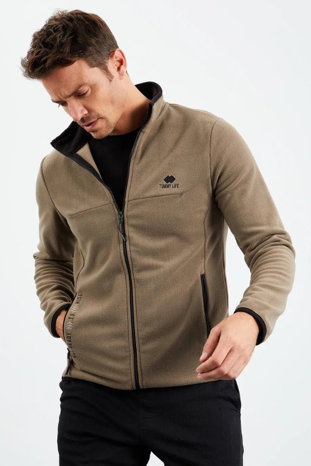 yazi nakişli dik yaka fermuarli standart kalip erkek sweatshirt polar - 87992 - Justyol