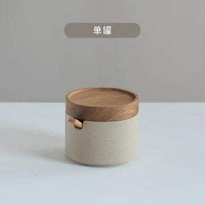 Japanese Kitchen Spice Jar Combination Salt and Pepper Shaker Oil Pot Set Ceramic Seasoning Jar Home Solid Color Seasoning Tool MU Group