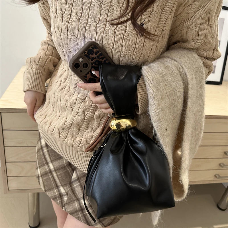 New Mini PU Leather Underarm Pleated Bag For Women Fashion Designer Female Retro Shoulder Bag Handbags And Purses MU Group