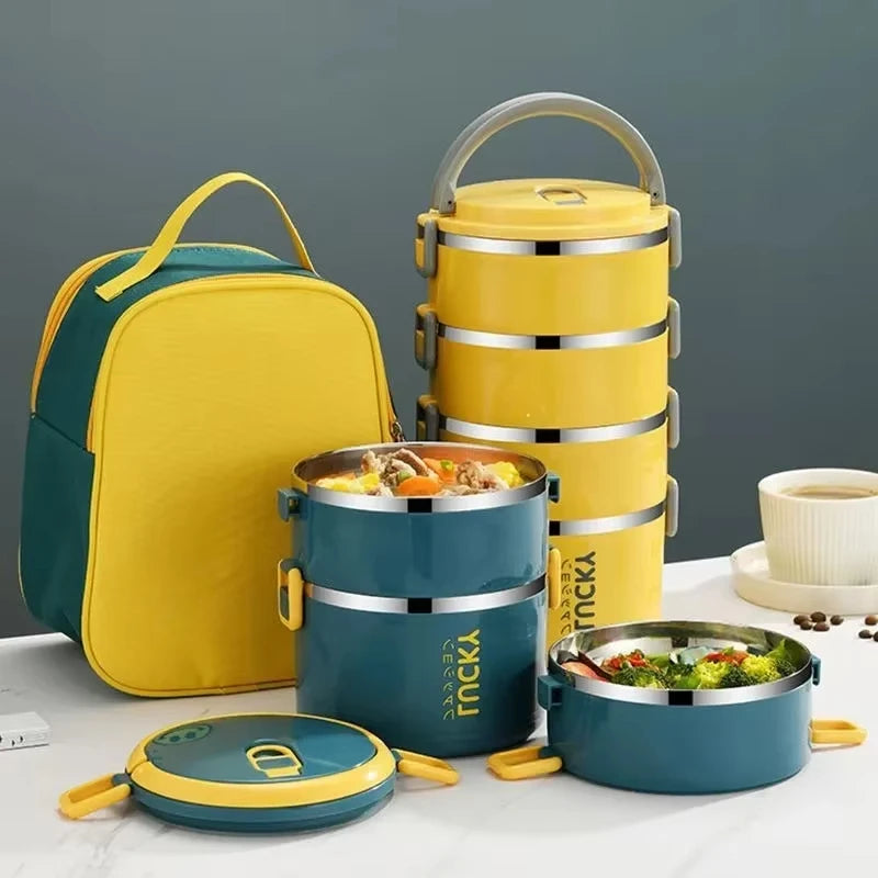 3 Layer Portable Lunch Box Thermo Insulation Bento Thermos Containers Bento Bag Food Warmer for Kids Food Containers MU Group