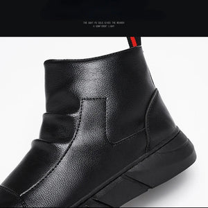 Black Boots for Men Fashion Leather Shoes Platform Ankle Boots Outdoor Comfortable Soft Men Motorcycle Booties Botas Hombre Piel MU Group