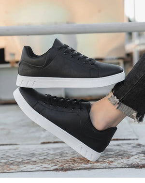 Classic Men Leather Shoes Thick-soled Casual Sneakers Trendy Lace-up Walking Shoes Spring Anti-slip Comfortable Vulcanized Shoes MU Group