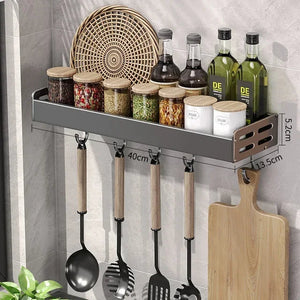 Stylish Wall-Mounted Kitchen Condiment Rack with Storage Box Multifunctional Household Utensil Rack with Oil Vinegar Dispenser MU Group