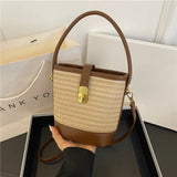 Women’s Fashion Trends Straw Bucket Bag Female Summer Handmade Woven Shoulder Bags Ladies Shopping Purse New Beach Bags Handbags MU Group