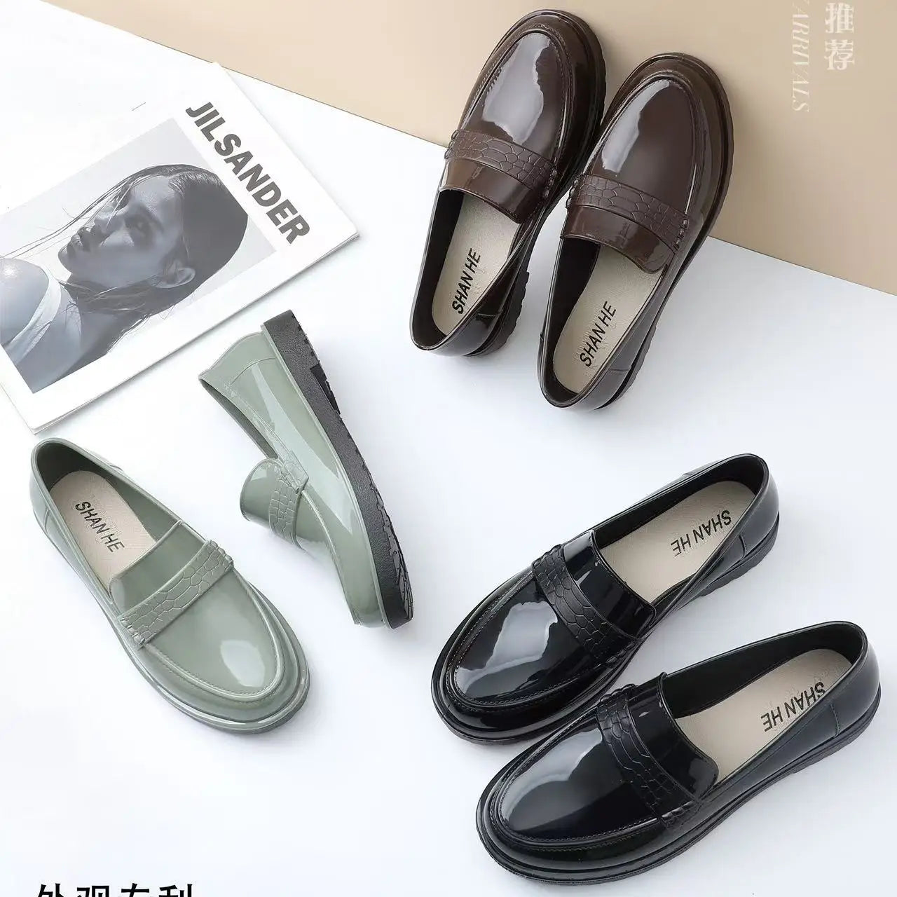 Women's New Low Heel Shallow Rain Shoe Soft Sole Non Slip Slip On Round Toe Lightweight Waterproof Kitchen Work Shoe Loafer Shoe MU Group