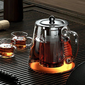 Heat Resistant Glass Teapot with Stainless Steel Tea Strainer Infuser Flower Kettle Kung Fu Teaware Set Puer Oolong Pot MU Group