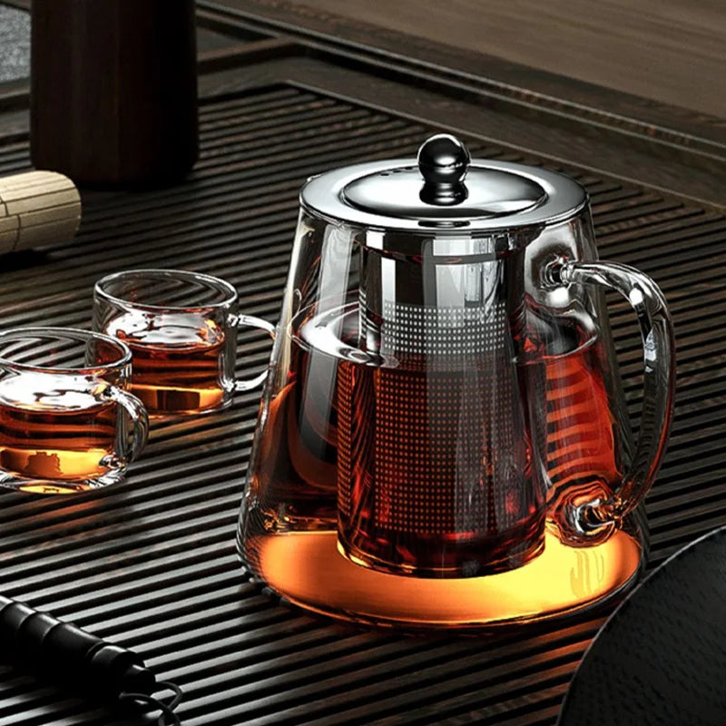 Heat Resistant Glass Teapot with Stainless Steel Tea Strainer Infuser Flower Kettle Kung Fu Teaware Set Puer Oolong Pot MU Group