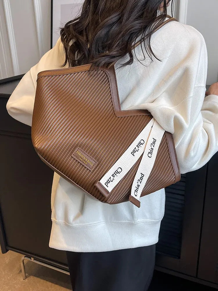 Korean Style Big Bag Women's Bag Casual All-match Canvas Bag Commuter Shoulder Bag Student Tote Bag MU Group