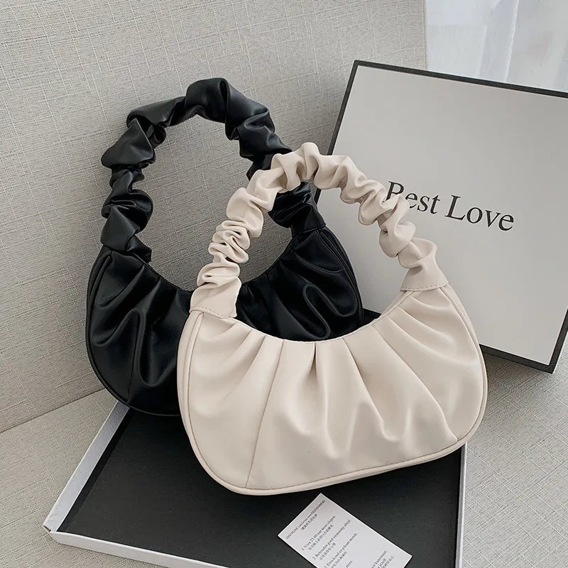 New Summer Pleated Handlebags For Women PU Cloud Bags Leisure Armpit Bag Shopping Shoulder Bags Dumpling Handbag Female MU Group