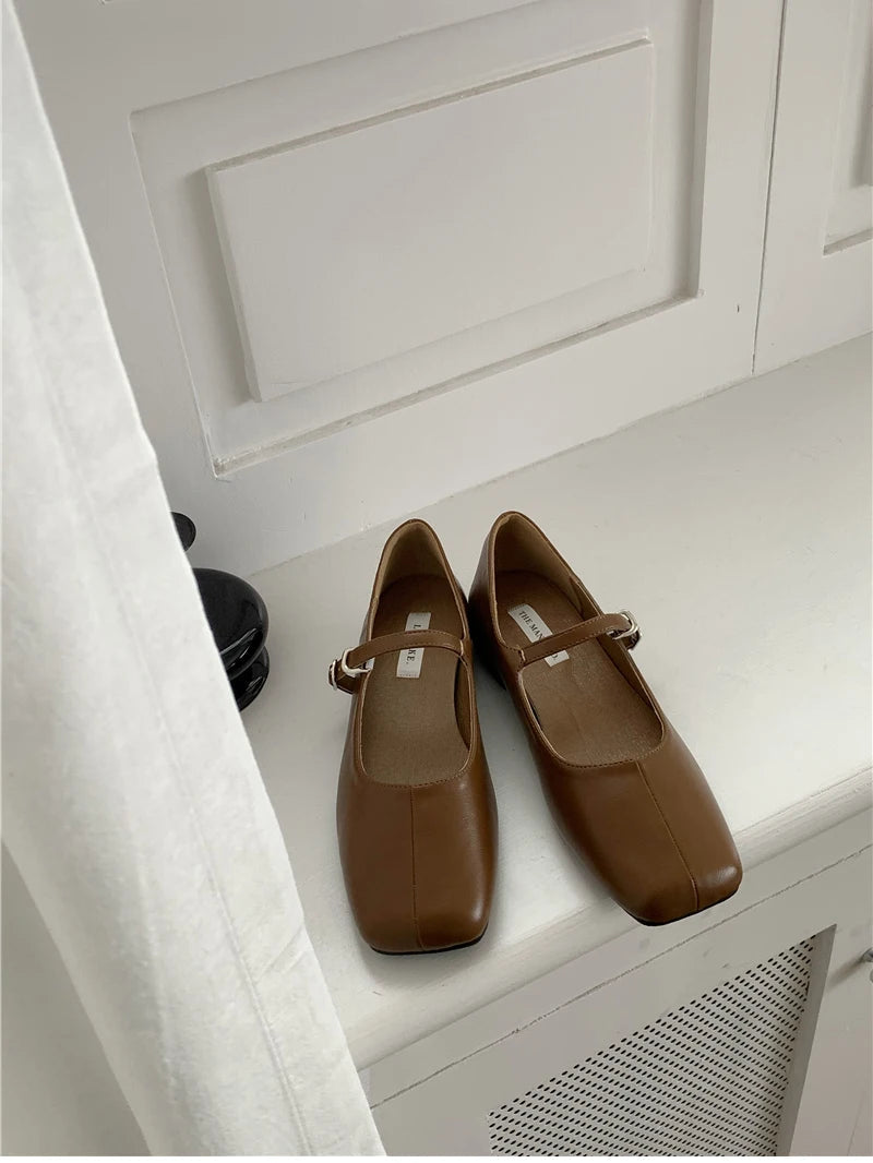 Square Toe Women Ballet Flats Fashion SOft Sole Shoes 2025 Spring Ladies Elegant Street Style Mary Jane Shoes MU Group