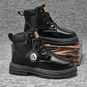 Men's Boots High Top Ankle Boots Trend Men Shoes Non-Slip Lace-Up Leather Shoes Men Wear-Resistant Hiking Boot Botas Para Hombre MU Group