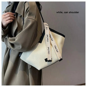 Korean Style Big Bag Women's Bag Casual All-match Canvas Bag Commuter Shoulder Bag Student Tote Bag MU Group