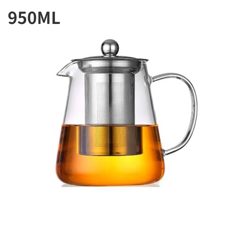 Heat Resistant Glass Teapot with Stainless Steel Tea Strainer Infuser Flower Kettle Kung Fu Teaware Set Puer Oolong Pot MU Group