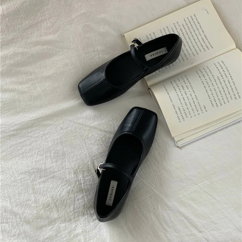 Square Toe Women Ballet Flats Fashion SOft Sole Shoes 2025 Spring Ladies Elegant Street Style Mary Jane Shoes MU Group