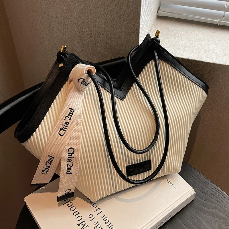 Korean Style Big Bag Women's Bag Casual All-match Canvas Bag Commuter Shoulder Bag Student Tote Bag MU Group