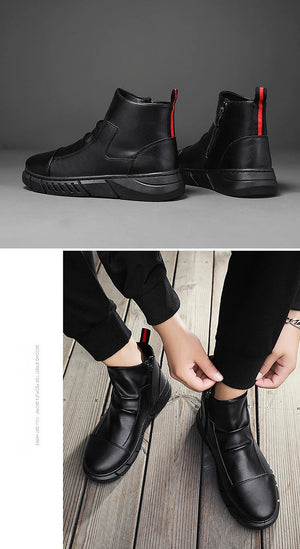 Black Boots for Men Fashion Leather Shoes Platform Ankle Boots Outdoor Comfortable Soft Men Motorcycle Booties Botas Hombre Piel MU Group