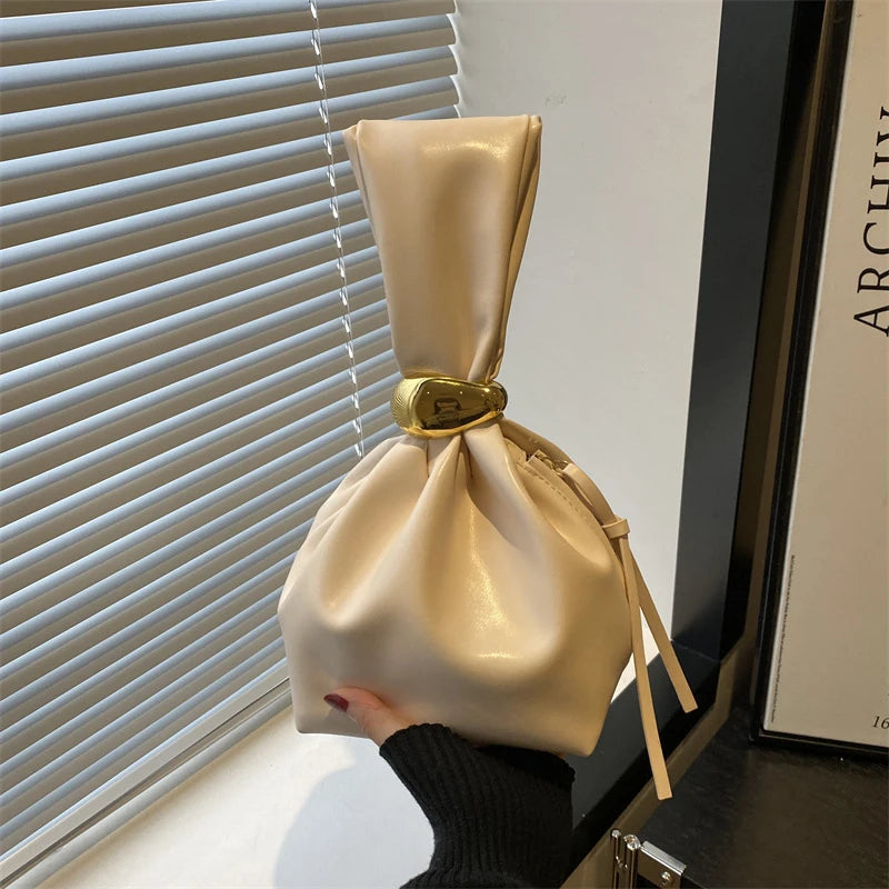 New Mini PU Leather Underarm Pleated Bag For Women Fashion Designer Female Retro Shoulder Bag Handbags And Purses MU Group