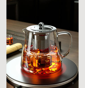Heat Resistant Glass Teapot with Stainless Steel Tea Strainer Infuser Flower Kettle Kung Fu Teaware Set Puer Oolong Pot MU Group