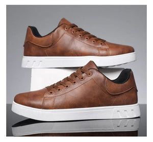 Classic Men Leather Shoes Thick-soled Casual Sneakers Trendy Lace-up Walking Shoes Spring Anti-slip Comfortable Vulcanized Shoes MU Group