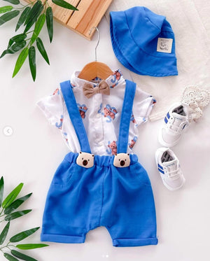 Ayıcık Desen Gömlek&Salopet Şapkalı Set - Justyol