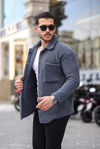 Tek Cepli Çıtçıtlı Peluş Ceket