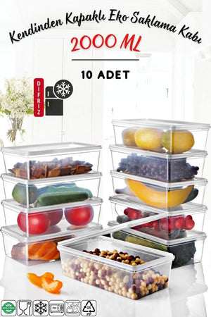 Conteneur de stockage adapté au congélateur avec couvercle intégré - Lot de 10 pièces de 2 litres - Justyol