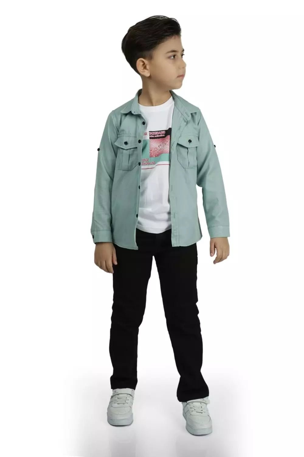 Boys' casual set - 3 pieces "shirt + trousers + t-shirt" - MNK175 - Justyol