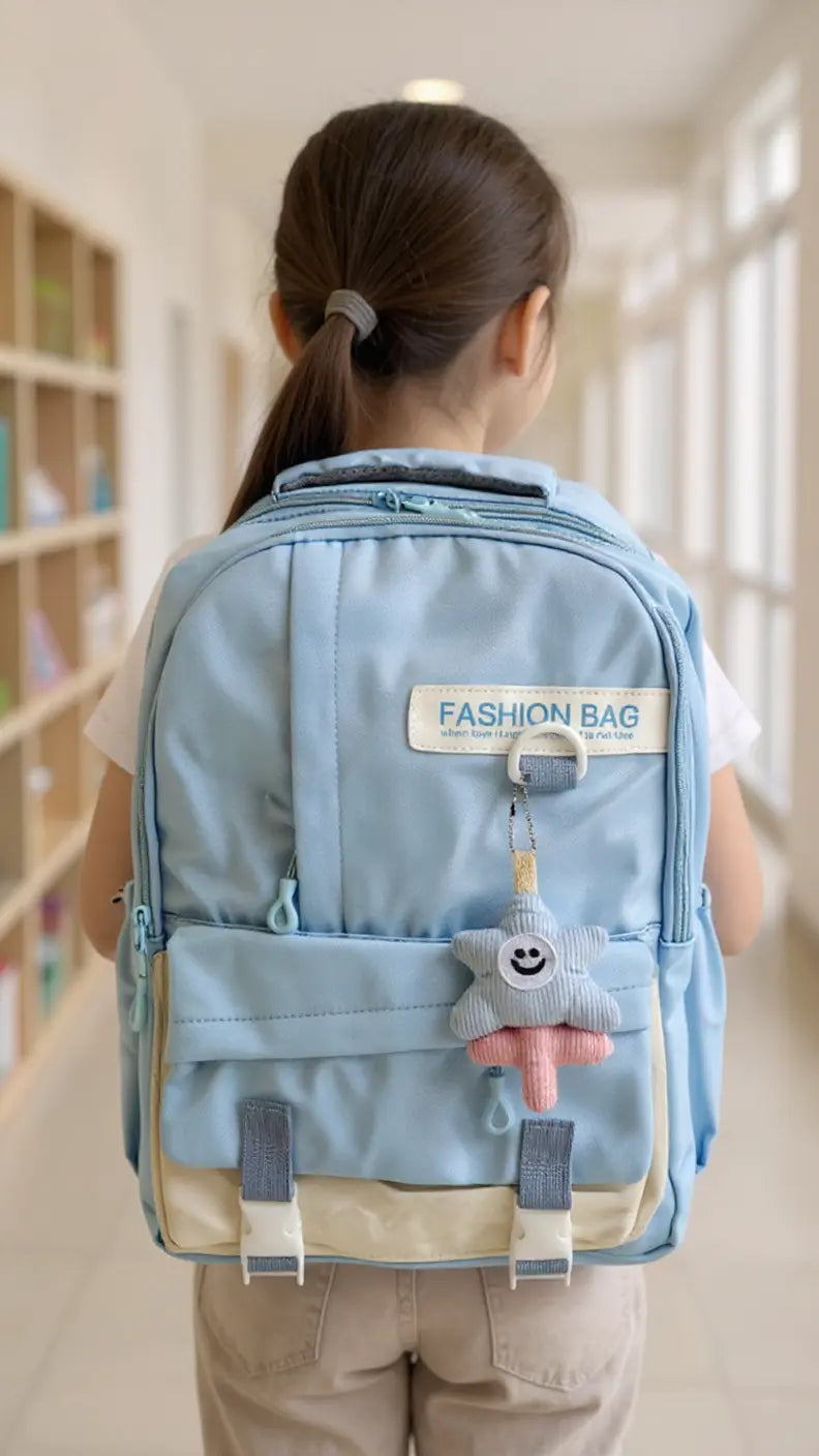Sac à dos scolaire casual – Couleurs variées & petit accessoire tendance ! Pour Elle