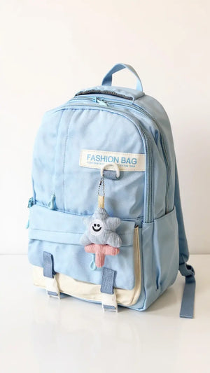 Sac à dos scolaire casual – Couleurs variées & petit accessoire tendance ! Pour Elle