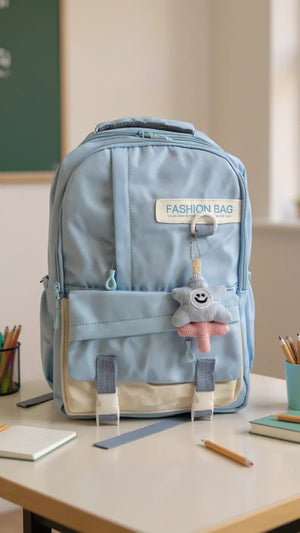 Sac à dos scolaire casual – Couleurs variées & petit accessoire tendance ! Pour Elle